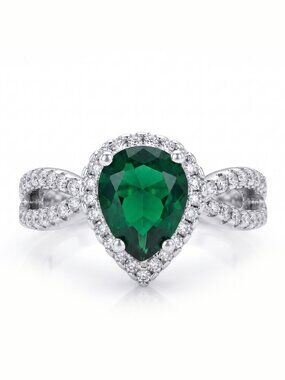 Emerald Green Gemstone Pear Ring, 925 Sterling Silver Charmed Aroma